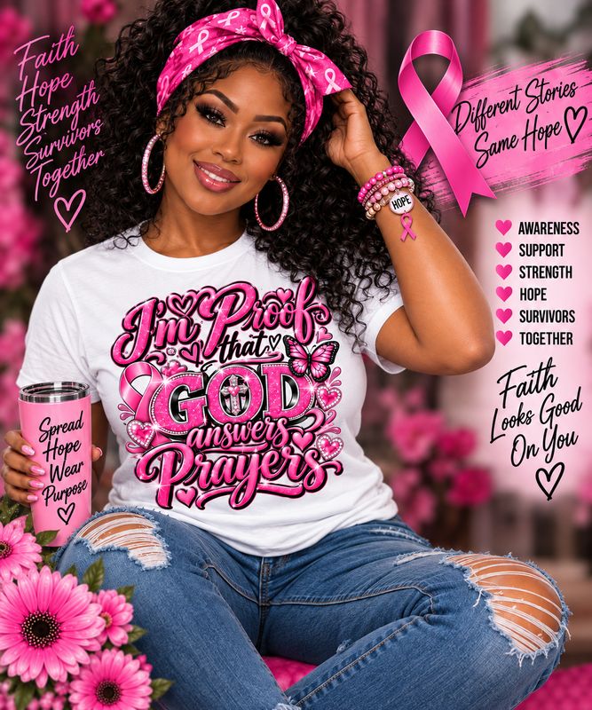 T-Shirt - I'm Proof That God Answers Prayers | Breast Cancer Awareness