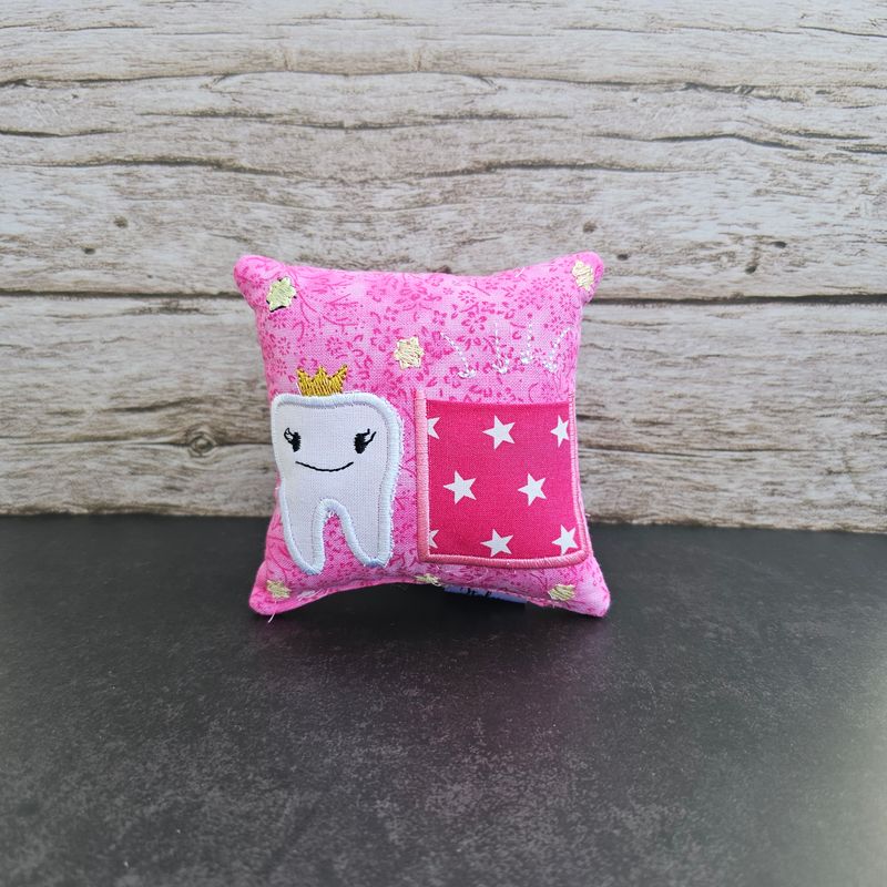 Zahnfeekissen mit Tasche – Rosa, pink | Milchzahnkissen für Kinder 