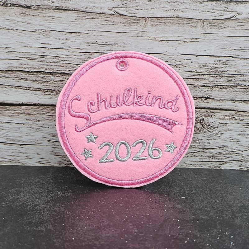 Schultütenanhänger Schulkind 2026 mit Glitzer | Anhänger Einschulung pink grau | Deko für Schultüte