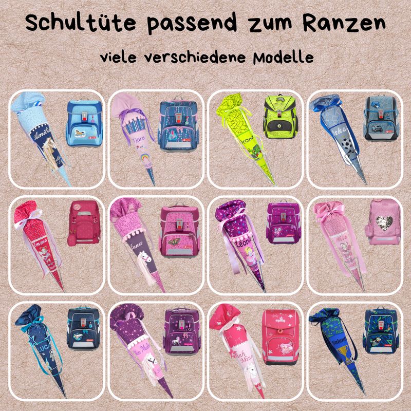 Schultüte passend zum Schulranzen – personalisierte Zuckertüte zur Einschulung | viele Modelle