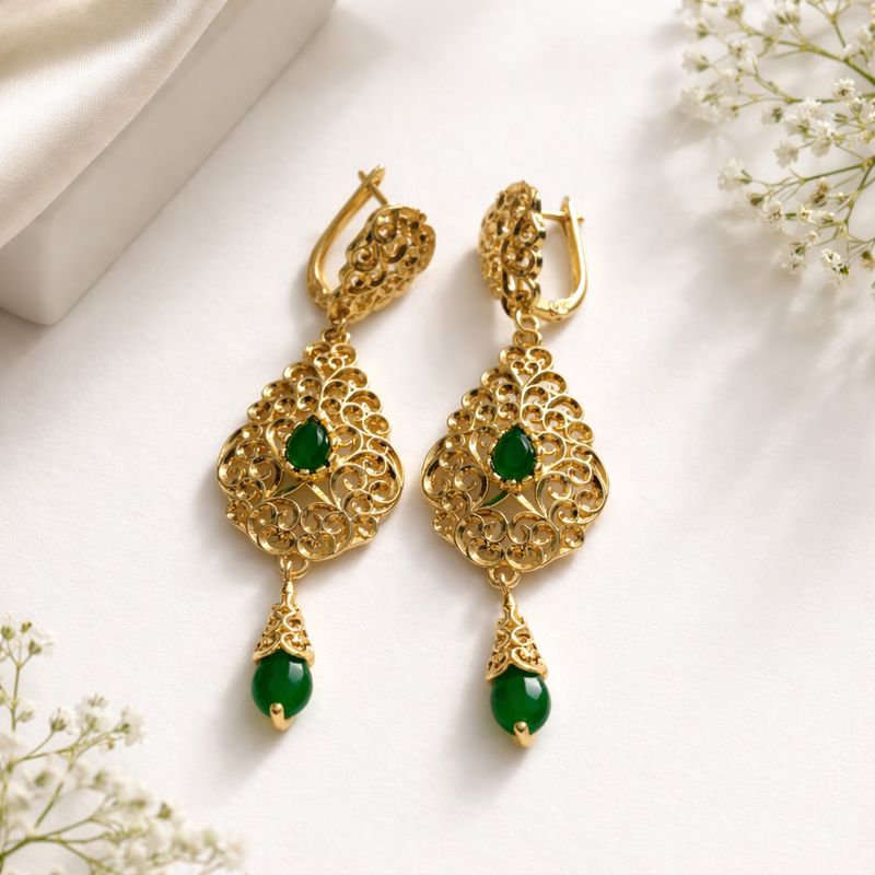 BOUCLES D'OREILLES OR PIERRES VERTES