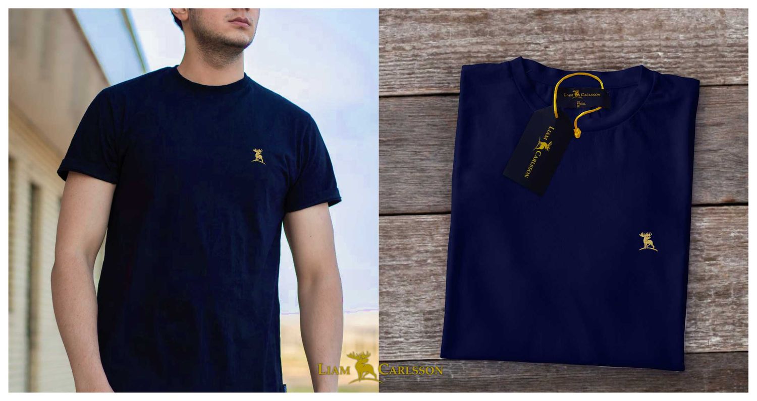 T-shirt granatowy z haftem