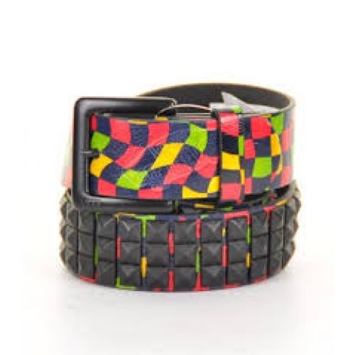 Vans Studded Leather Belt, COLOUR: Rasta, SIZE: Large