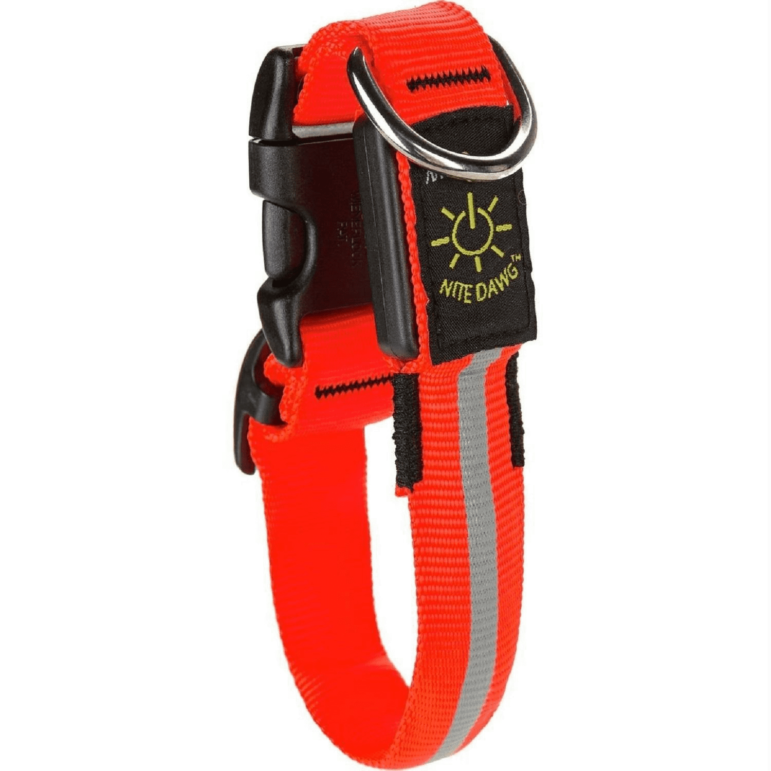 Nite Ize Nite Dawg Light Up Dog Collar, Red Led Orange Webbing, Small