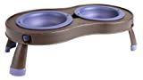 Dexas Popware for Pets Elevated Tandem Feeder Bowls with Legs, Small, Brown/Purp