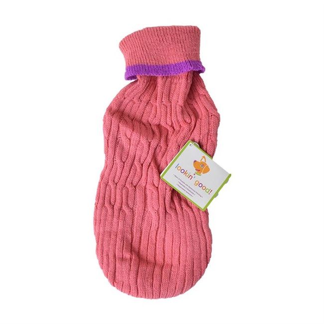 Fashion Pet - Cable Knit Dog Sweater - Pink Small (10-14 From Neck Base to Tail)