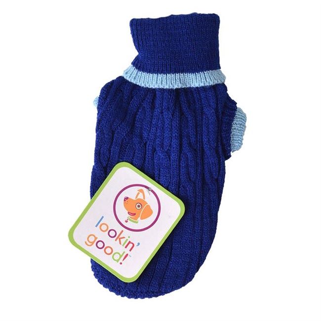 Fashion Pet - Cable Knit Dog Sweater - Blue X-Small (8-10 From Neck Base to Tail)