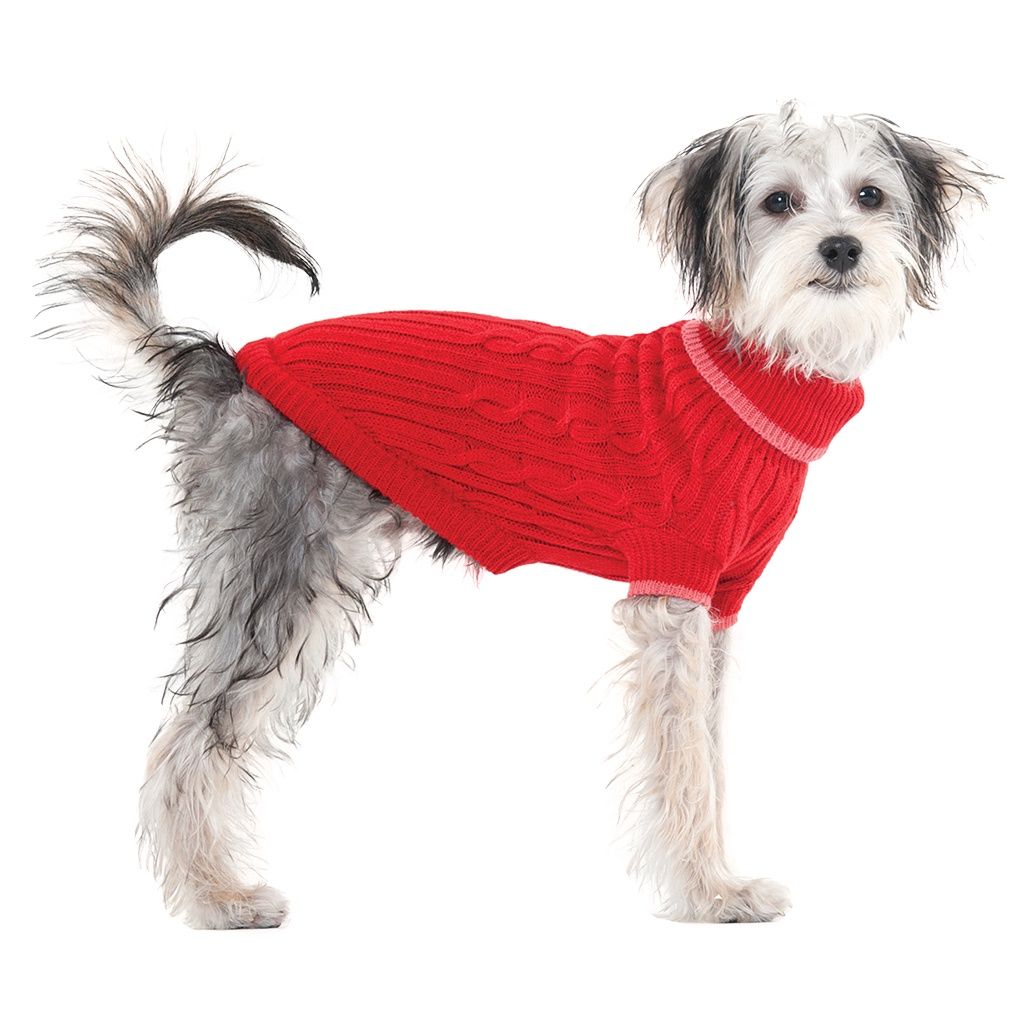 Fashion Pet - Cable Knit Dog Sweater - Red - Small (10"-14" From Neck Base to Tail)