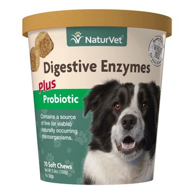 NaturVet Digestive Enzymes Soft Chew with Prebiotics &amp; Probiotics for Dogs 70 count