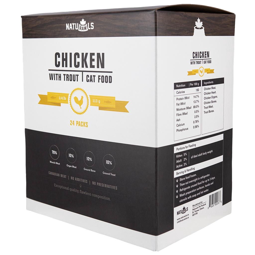 Naturawls - Frozen Raw Chicken &amp; Trout Cat Food - 6lbs