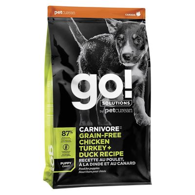 GO! - Solutions Carnivore Grain Free Chicken Turkey + Duck Puppy Dry Dog Food - 22lbs