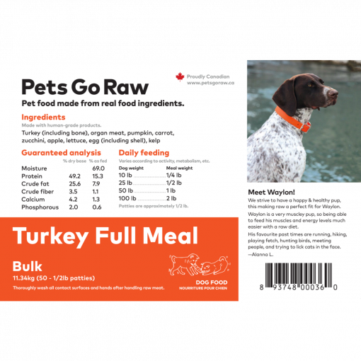 Pets Go Raw Bulk – Turkey Full Meal – 25 Lbs