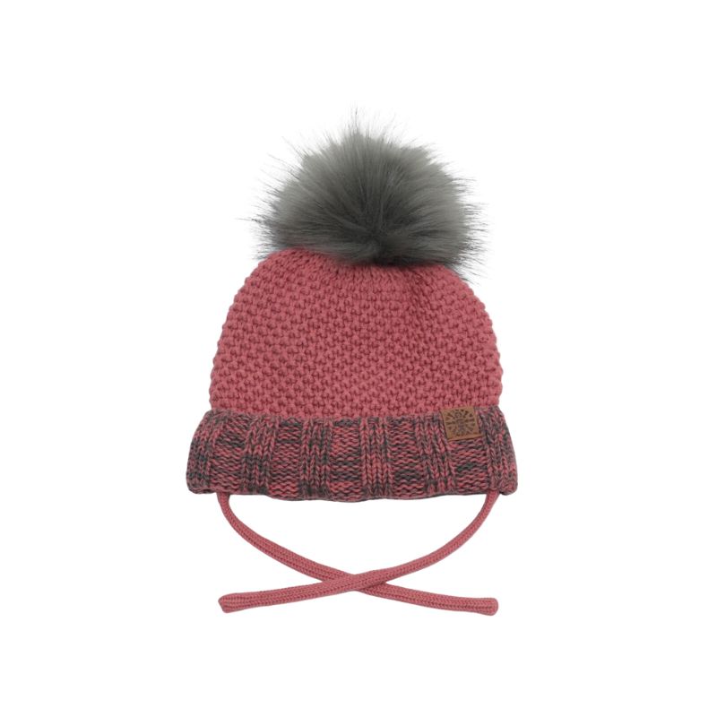 Calikids W2102 Knit Fur PomPom Hat Brick Combo