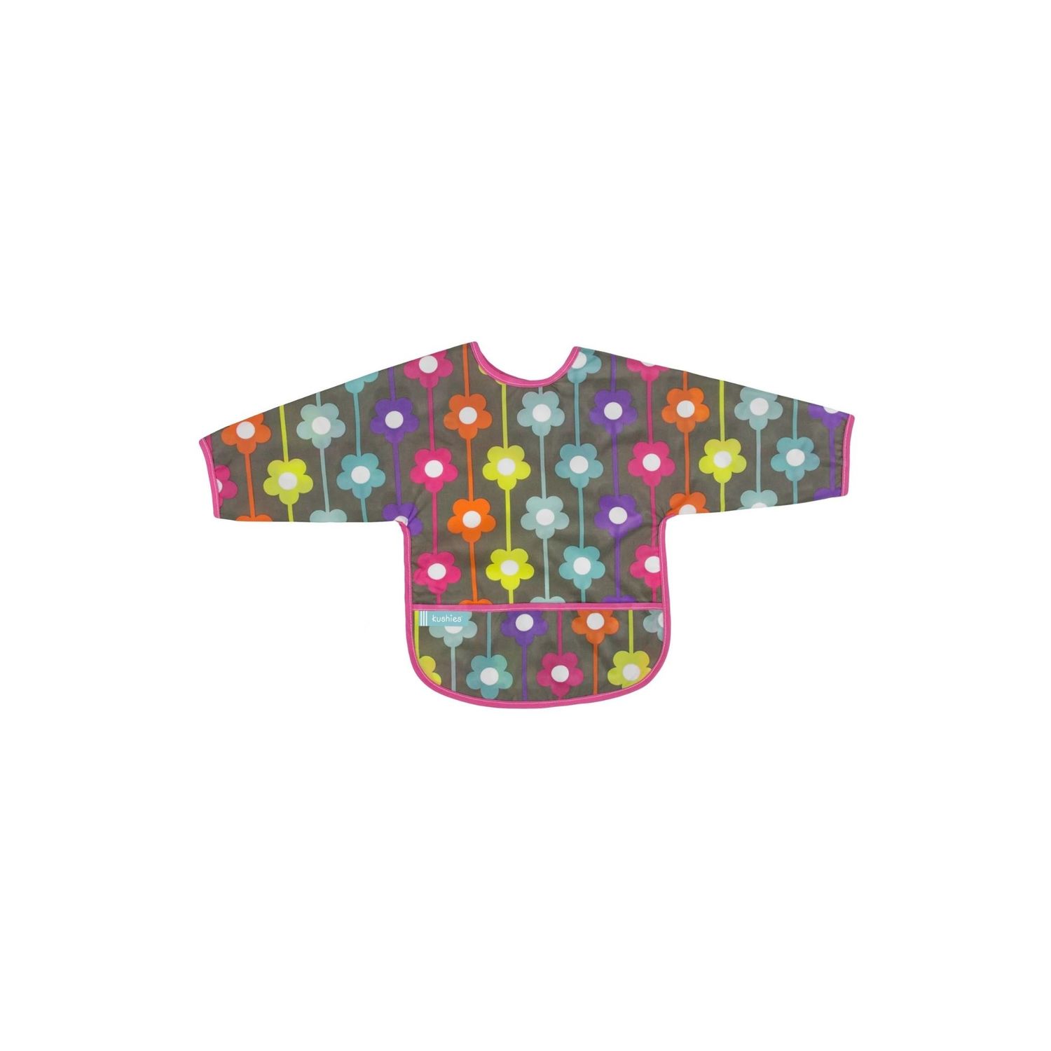 Kushies Clean Bib w/Sleeves Charcoal Daisies