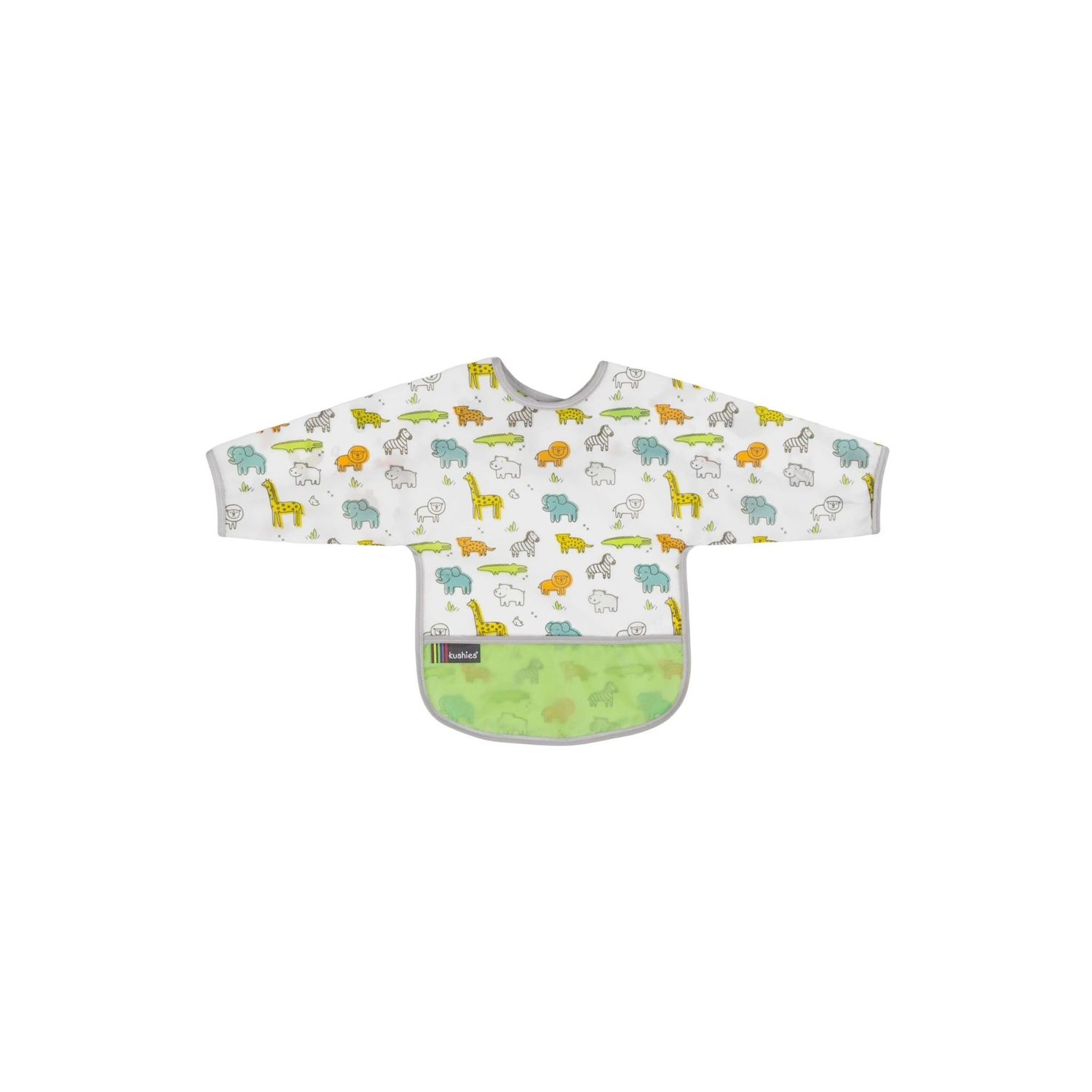 Kushies Clean Bib w/Sleeves White Little Safari