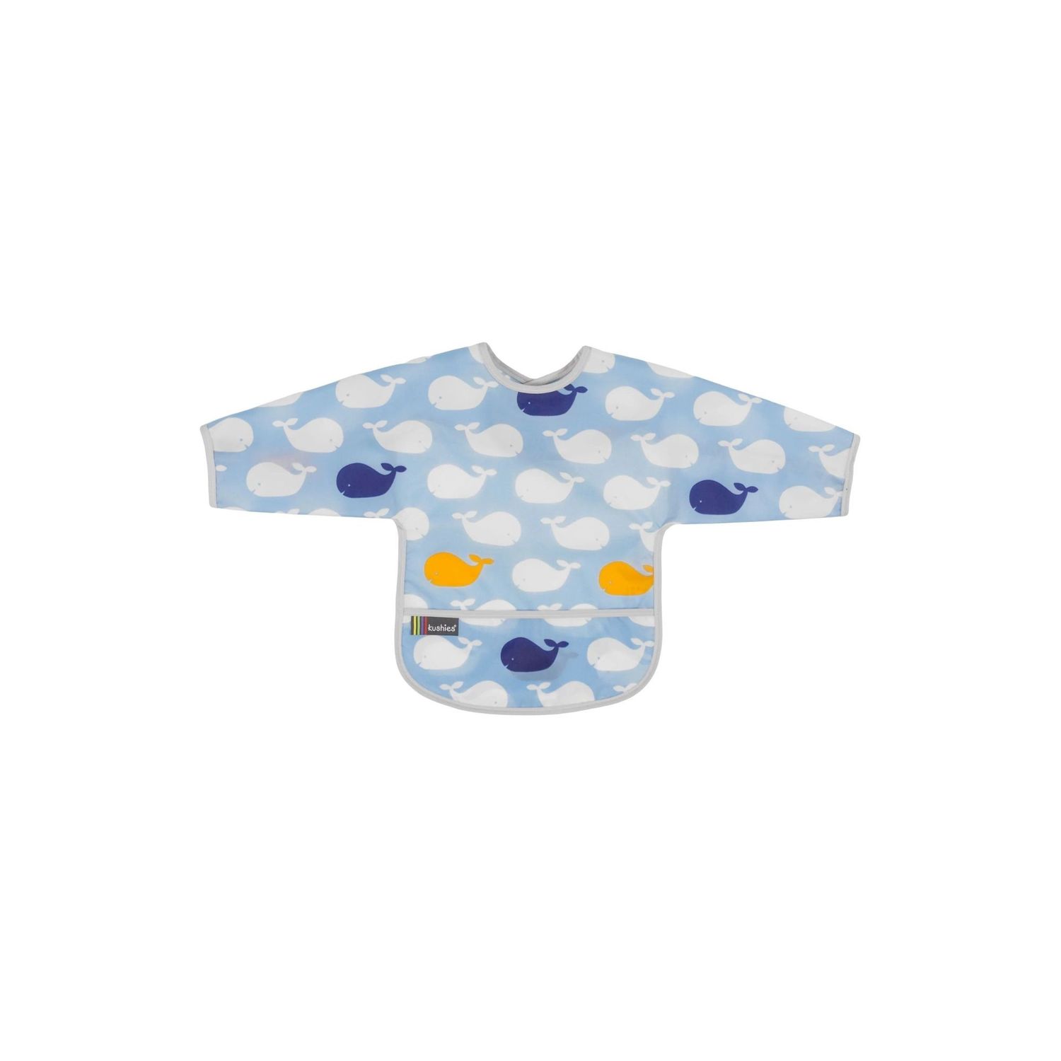 Kushies Clean Bib w/Sleeves Blue Whales