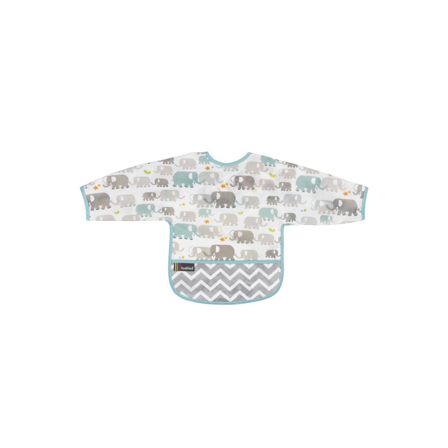 Kushies Clean Bib w/Sleeves White Elephants