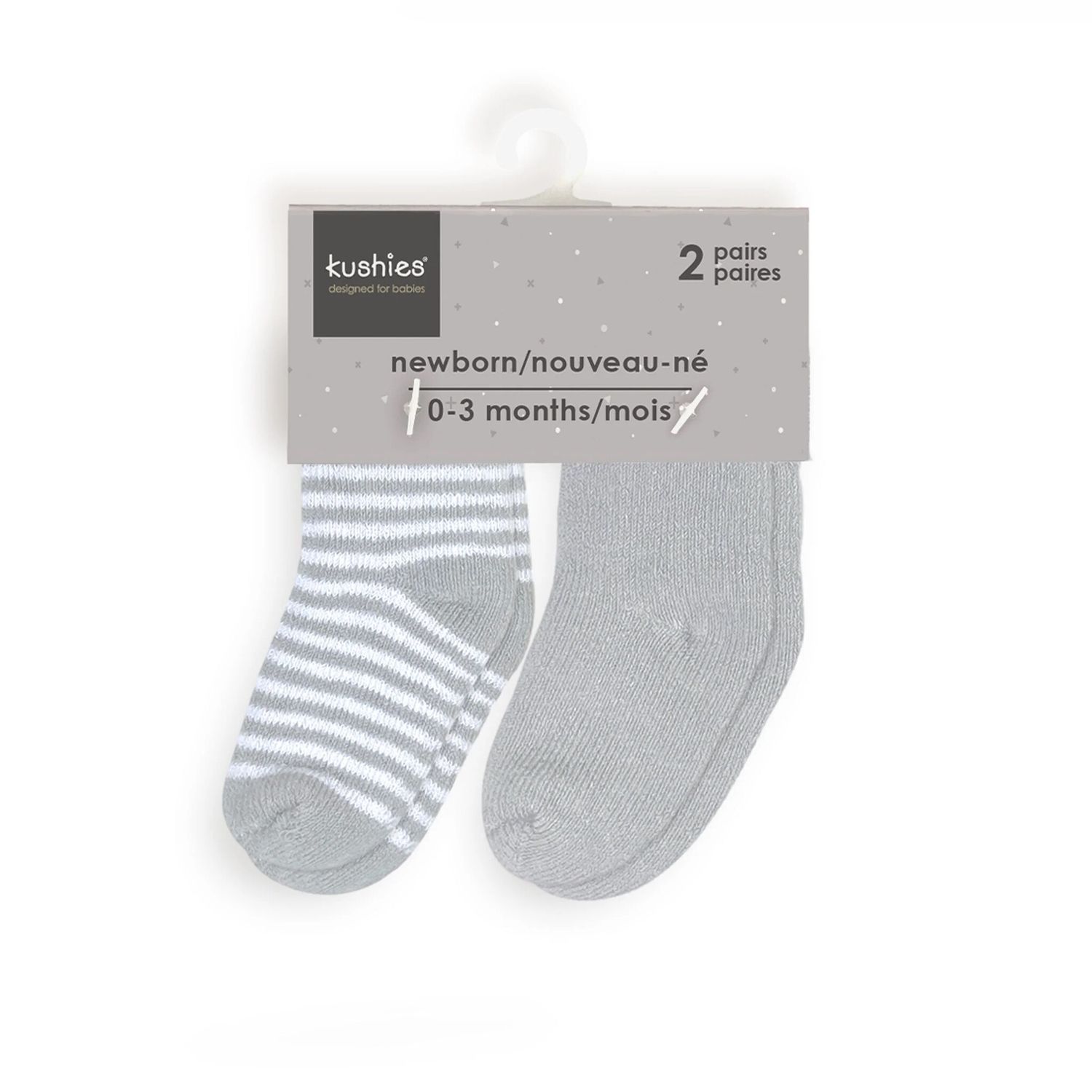 Kushies Infant Socks 2pk Grey/Stripes