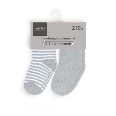 Kushies Infant Socks 2pk Grey/Stripes