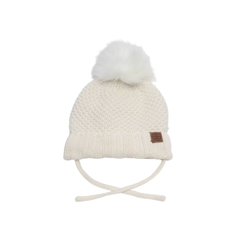Calikids W2102 Knit Fur PomPom Hat Cream