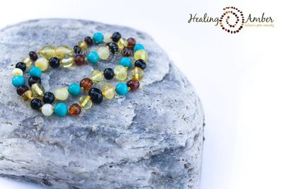 Healing Amber Gemstone Necklace Multi Amber/Turq