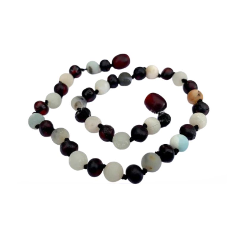 Healing Amber Gemstone Necklace Molasses Amber/Amazonite