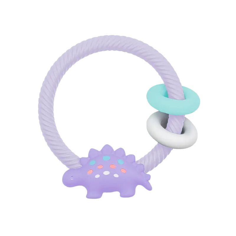 Itzy Ritzy Rattle Silicone Teether Lilac Dino