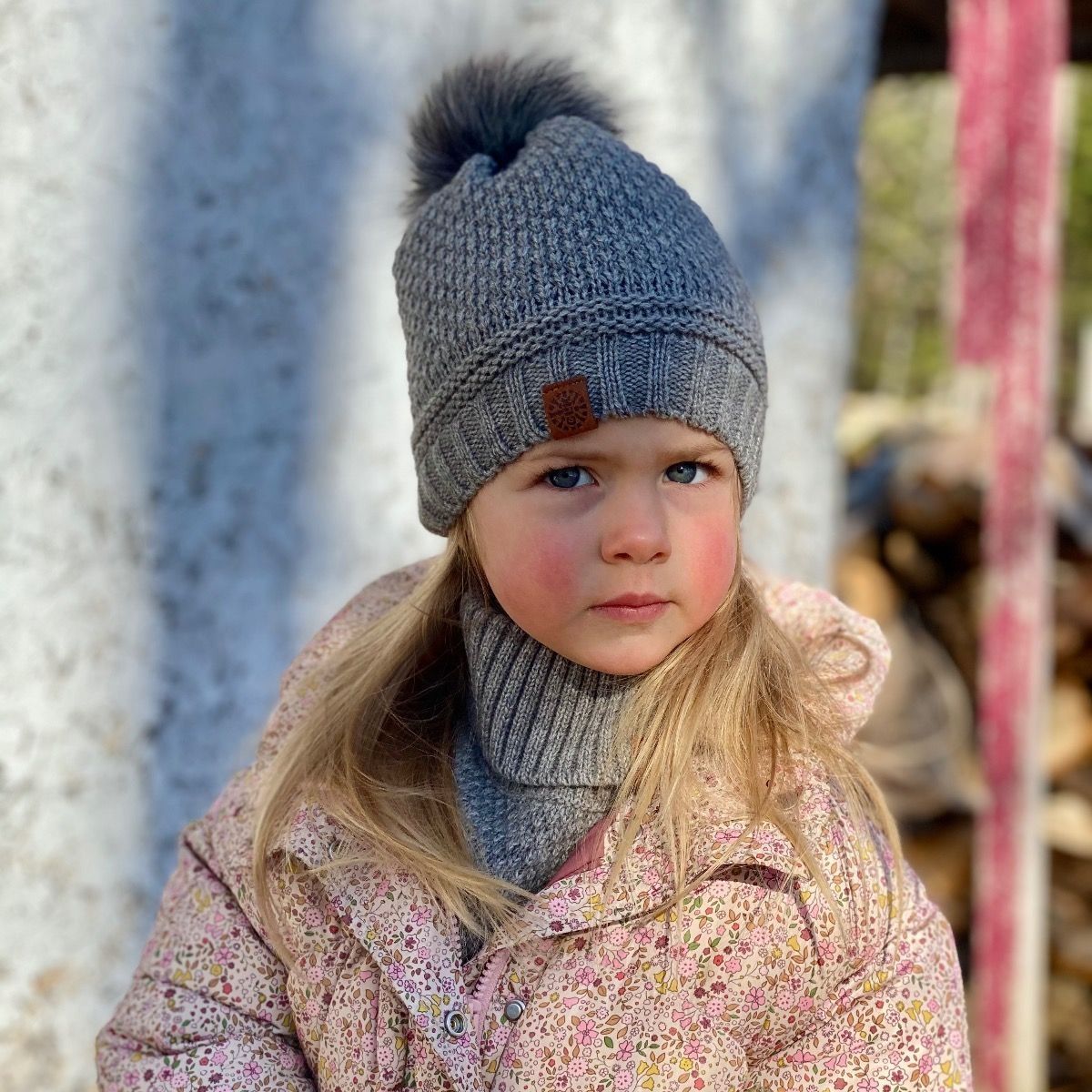 Calikids W2106 Knit Fur PomPom Grey