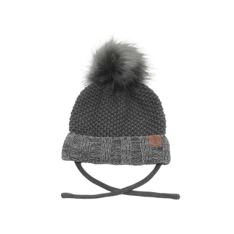Calikids W2102 Knit Fur PomPom Hat Charcoal Combo
