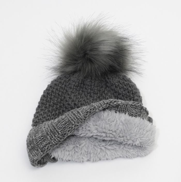 Calikids W2102 Knit Fur PomPom Hat Pink