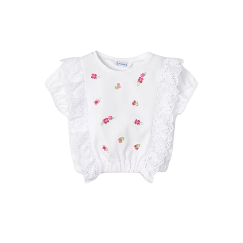 Mayoral 3088 S/S Ruffled Shirt White/Fuchsia