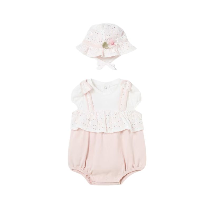 Mayoral 1605 2pc Overall w/ Hat Pink/Nude