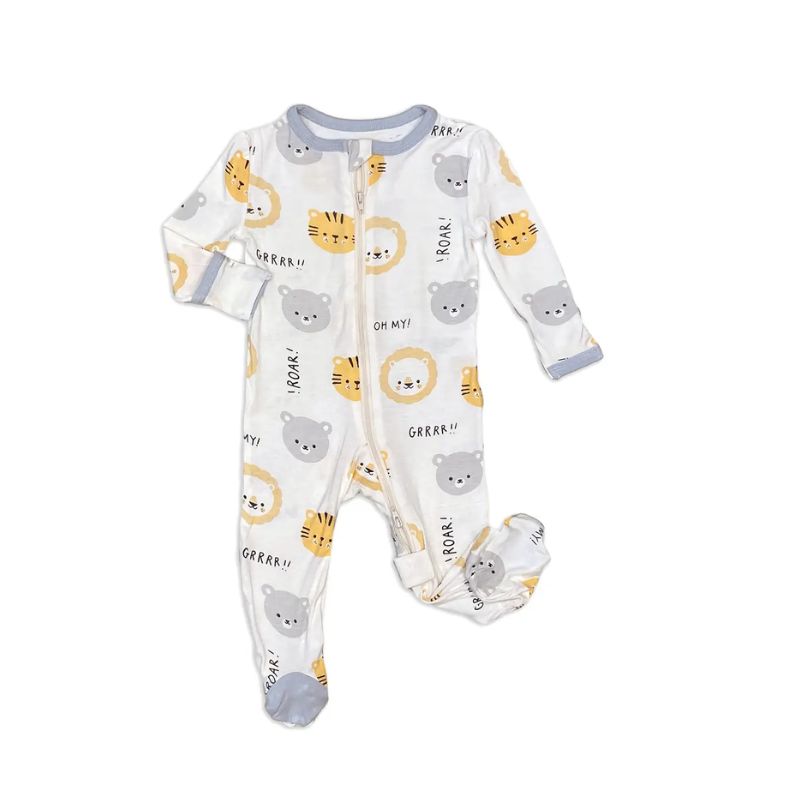 Silkberry Bamboo Printed Two Way Zipper Footies Lion Tiger &amp; Bears