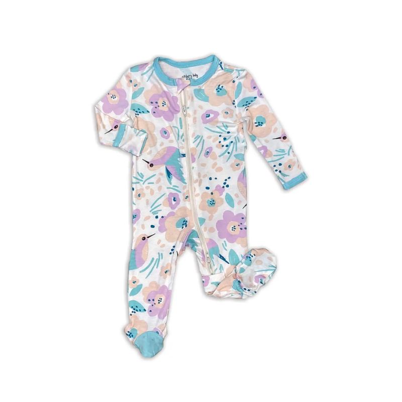Silkberry Bamboo Printed Two Way Zipper Footies Hummingbird Garden