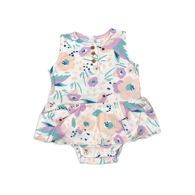 Silkberry Bamboo Skirt Bodysuit Hummingbird Garden Print