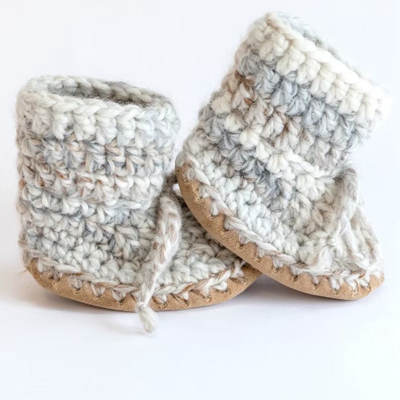 Huddy Buddies Handmade Soft Sole Wool Booties, Color: Driftwood, Size: 1/2 (0-6 M)