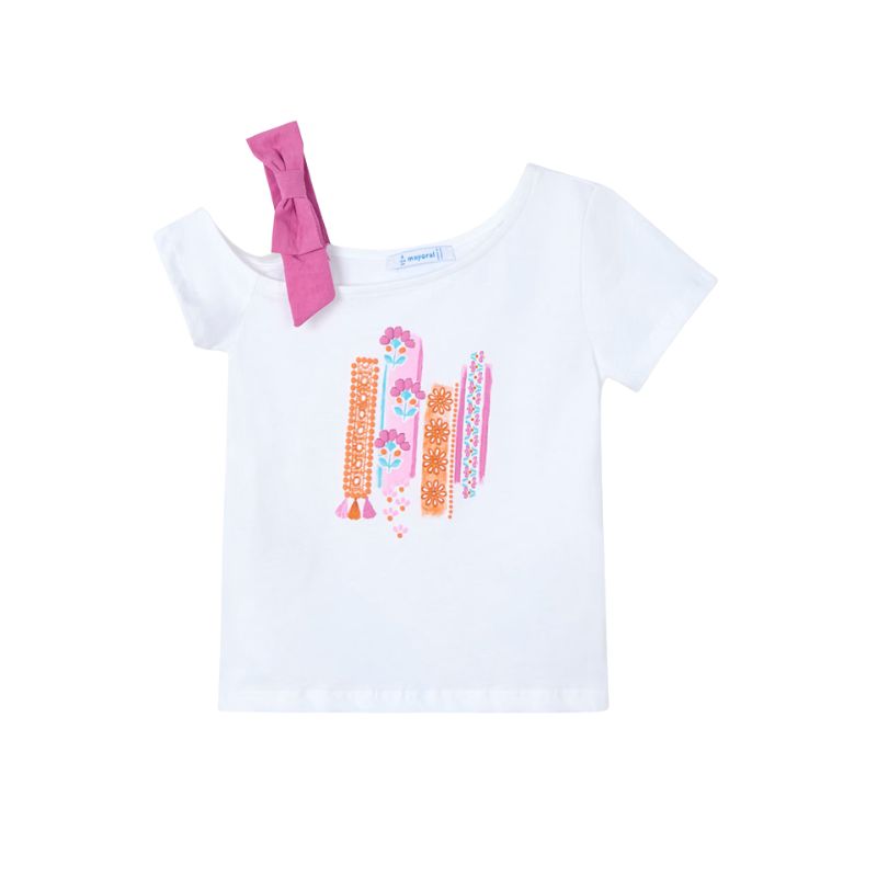 Mayoral 3011 Asymmetric S/S T-Shirt White/Orchid