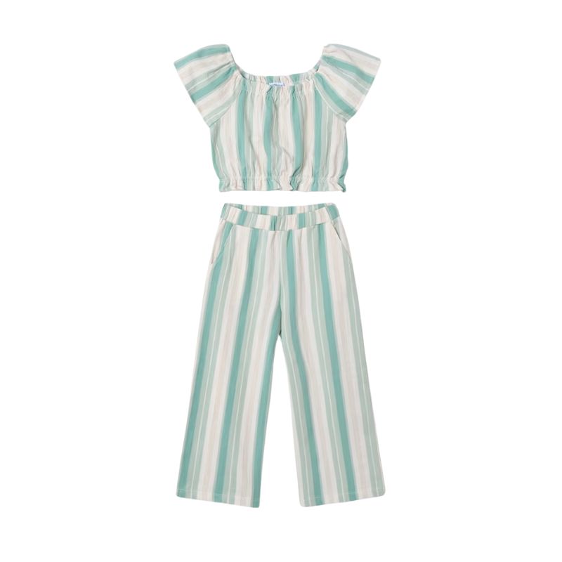 Mayoral 3560 Striped Long Trousers W/ Shirt Set Jade