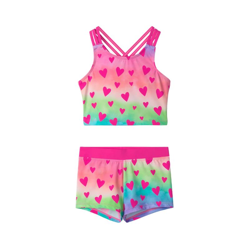 Hatley Two Piece Short Swimsuit Kaleidoscope Hearts Fuchsia Purple