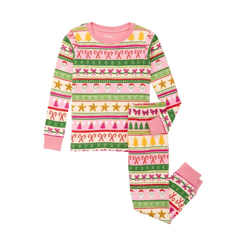 Hatley Cotton Pajama Set Pink Fun Fair Isle