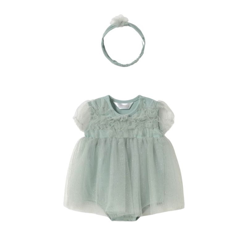 Mayoral 1659 Tulle Bodysuit Dress W/ Headband Set Jade      