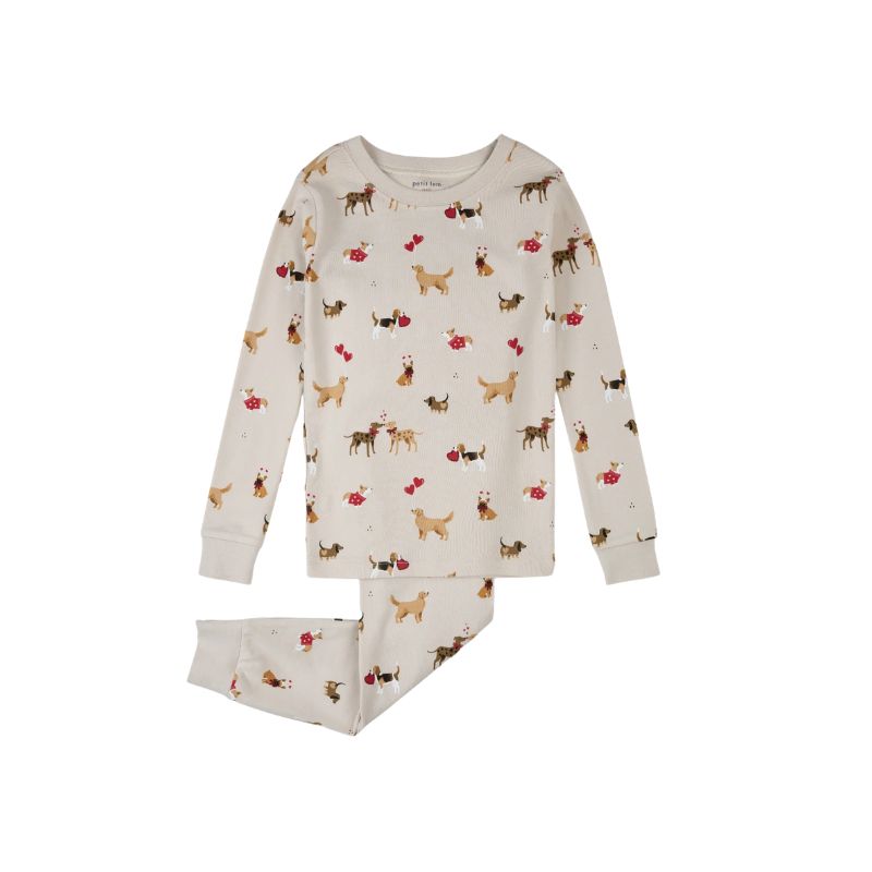 Petit Lem 2pc LS Pajamas AOP Puppy Hearts Beige