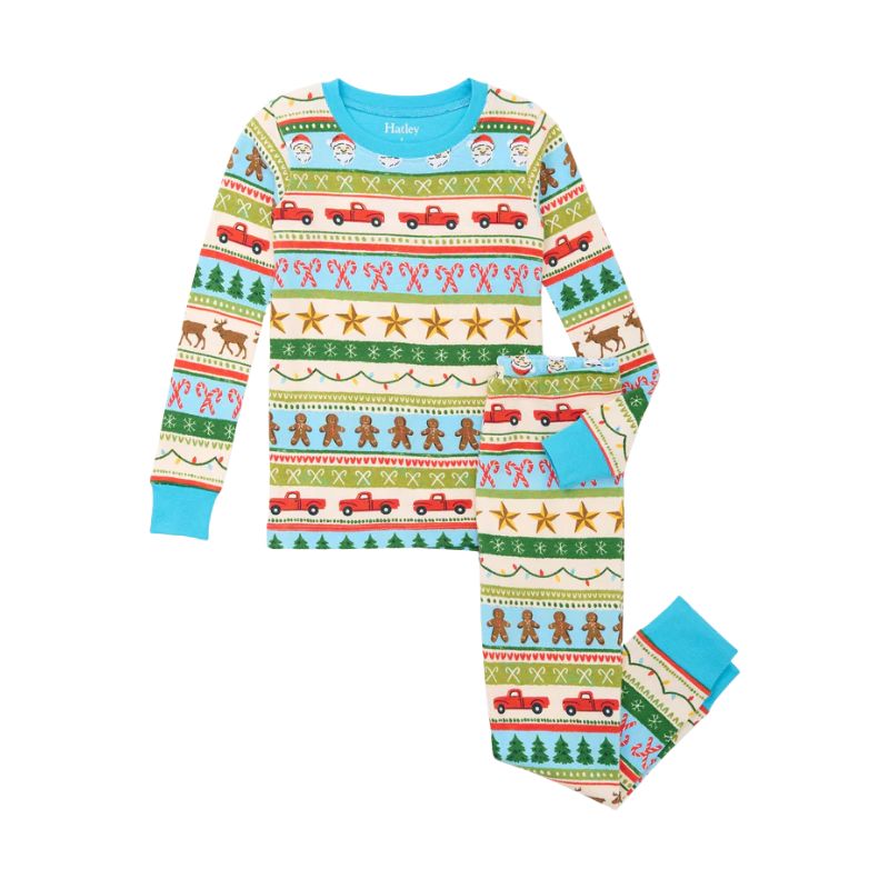 Hatley Cotton Pajama Set Blue Fun Fair Isle