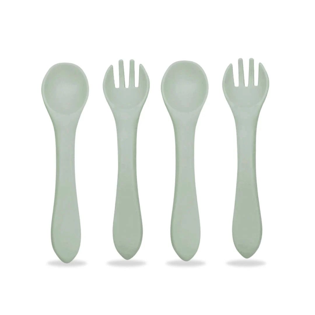 Baby Bliss Baby Silicone Spoon Fork Set, Color: Sage