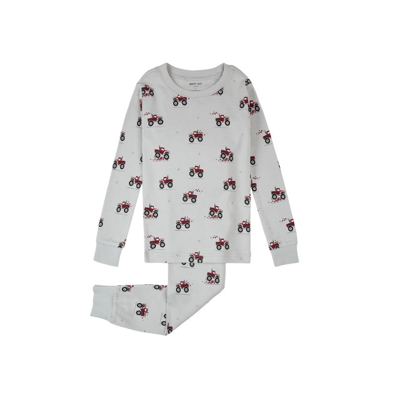 Petit Lem 2pc LS Pajamas AOP Heart Trucks Light Grey