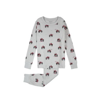 Petit Lem 2pc LS Pajamas AOP Heart Trucks Light Grey