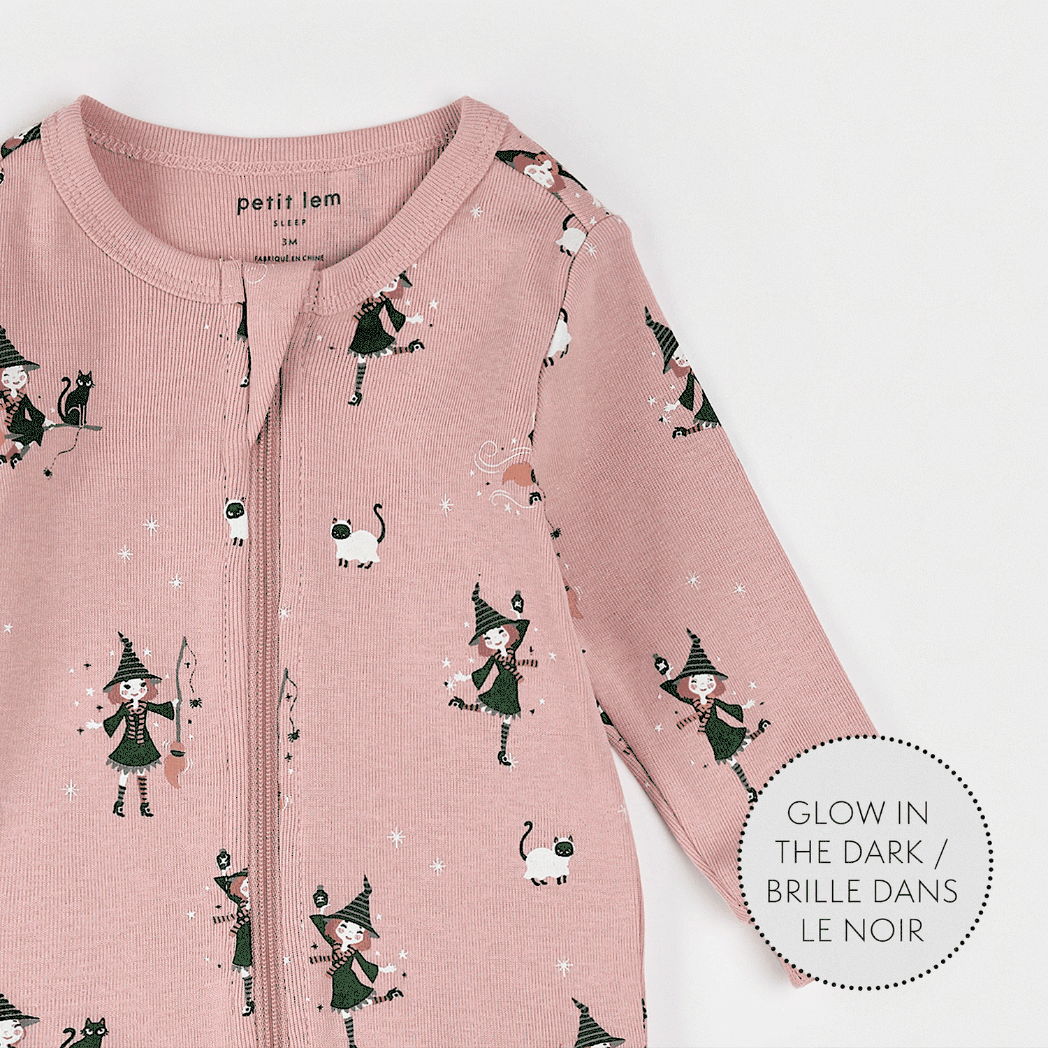 Petit Lem Glow in The Dark Witches Sleeper Pink
