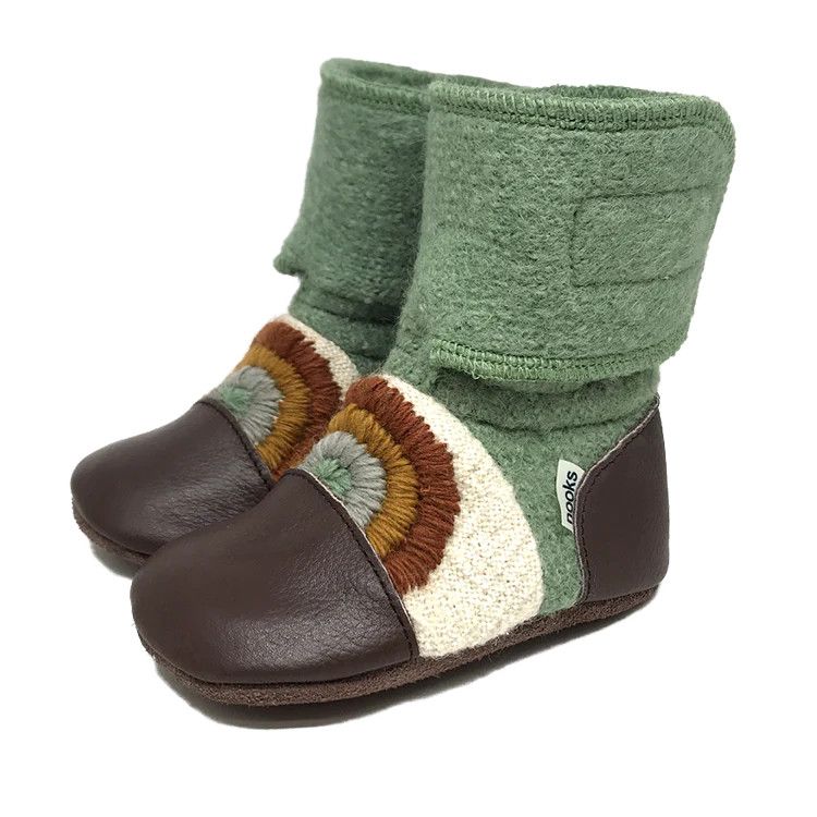 Nooks Felted Wool Booties Embroidered Good Vibes