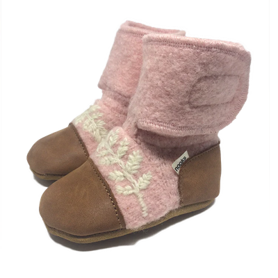 Nooks Felted Wool Booties Embroidered Finch
