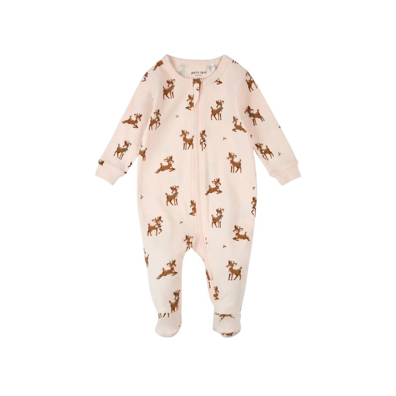 Petit Lem 2PC Sleeper/Hat AOP Reindeer Light Pink